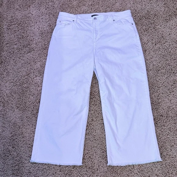 Eileen Fisher Organic Cotton Wide-Leg Cropped White Jeans size XL - Picture 4 of 15